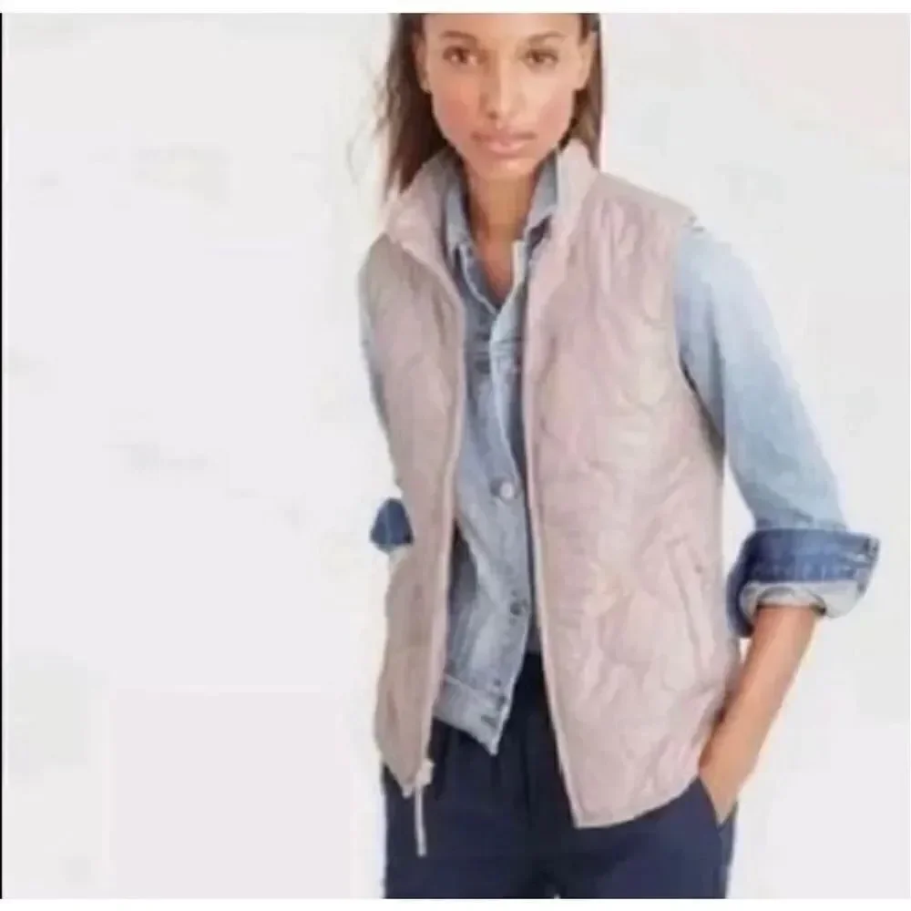 J. Crew Vest S Quilted Primaloft Pale Pink Full Zip Up Mock Neck Women’s Size S